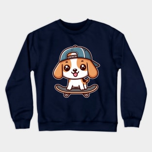 Kawaii Beagle Puppy On Skateboard Cute Skater Dog Lover Crewneck Sweatshirt